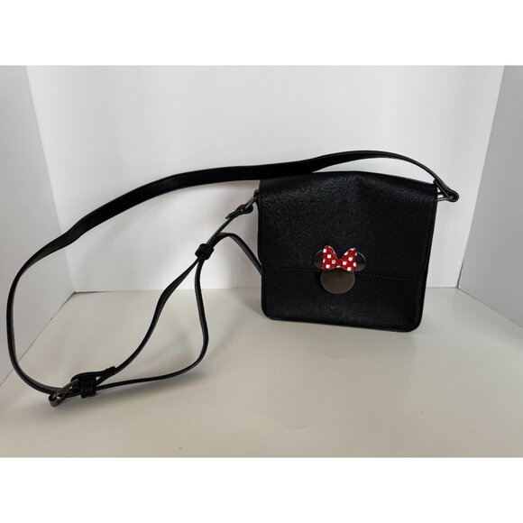 Disney Minnie Mouse Black Crossbody Bag With Adjustable Strap & Polka Dot Bow De - Picture 11 of 12